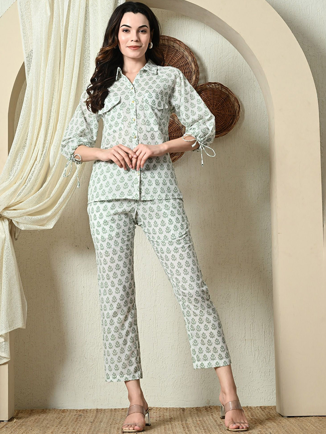 Cayman Ethnic Printed Pure Cotton Shirt With Trousers