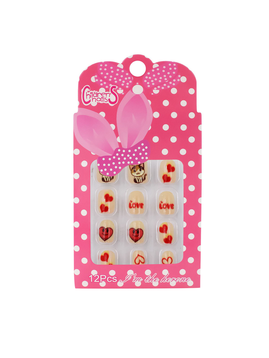 JENNA 12-Pcs Love Design Artificial Nails with Glue - Beige & Red