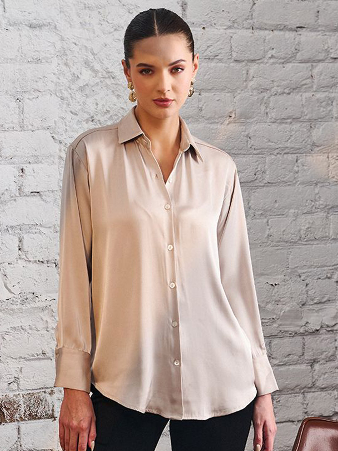DELAN Relaxed Satin Casual Shirt