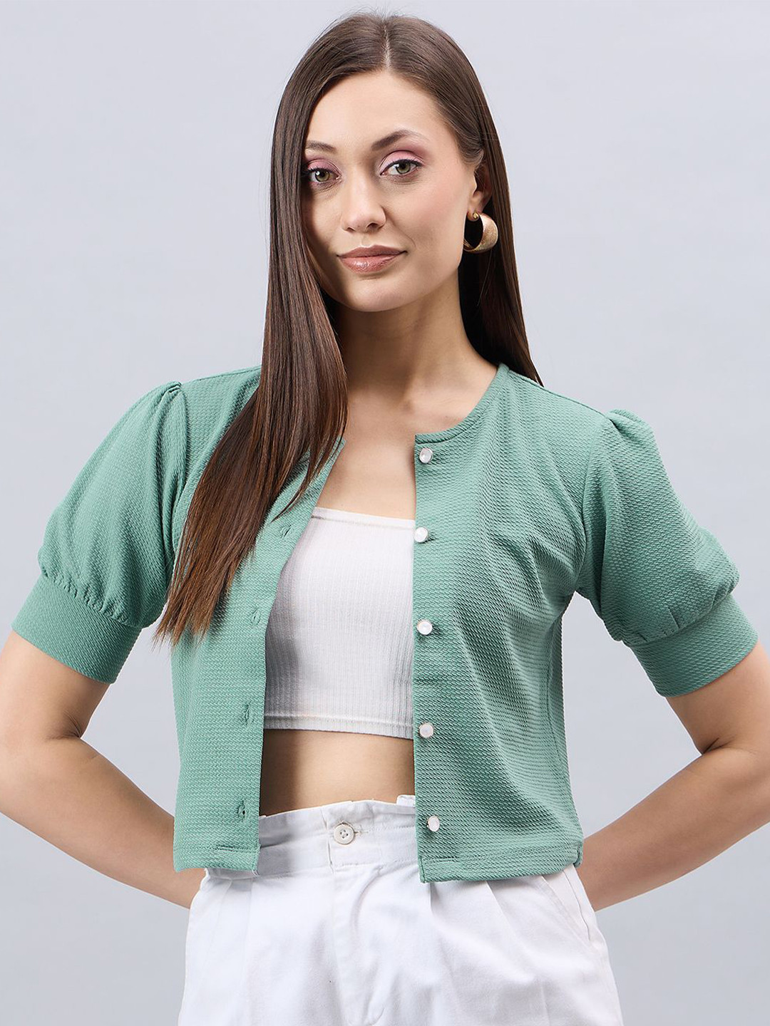 Style Quotient Self Design Open Front Crop Shrug