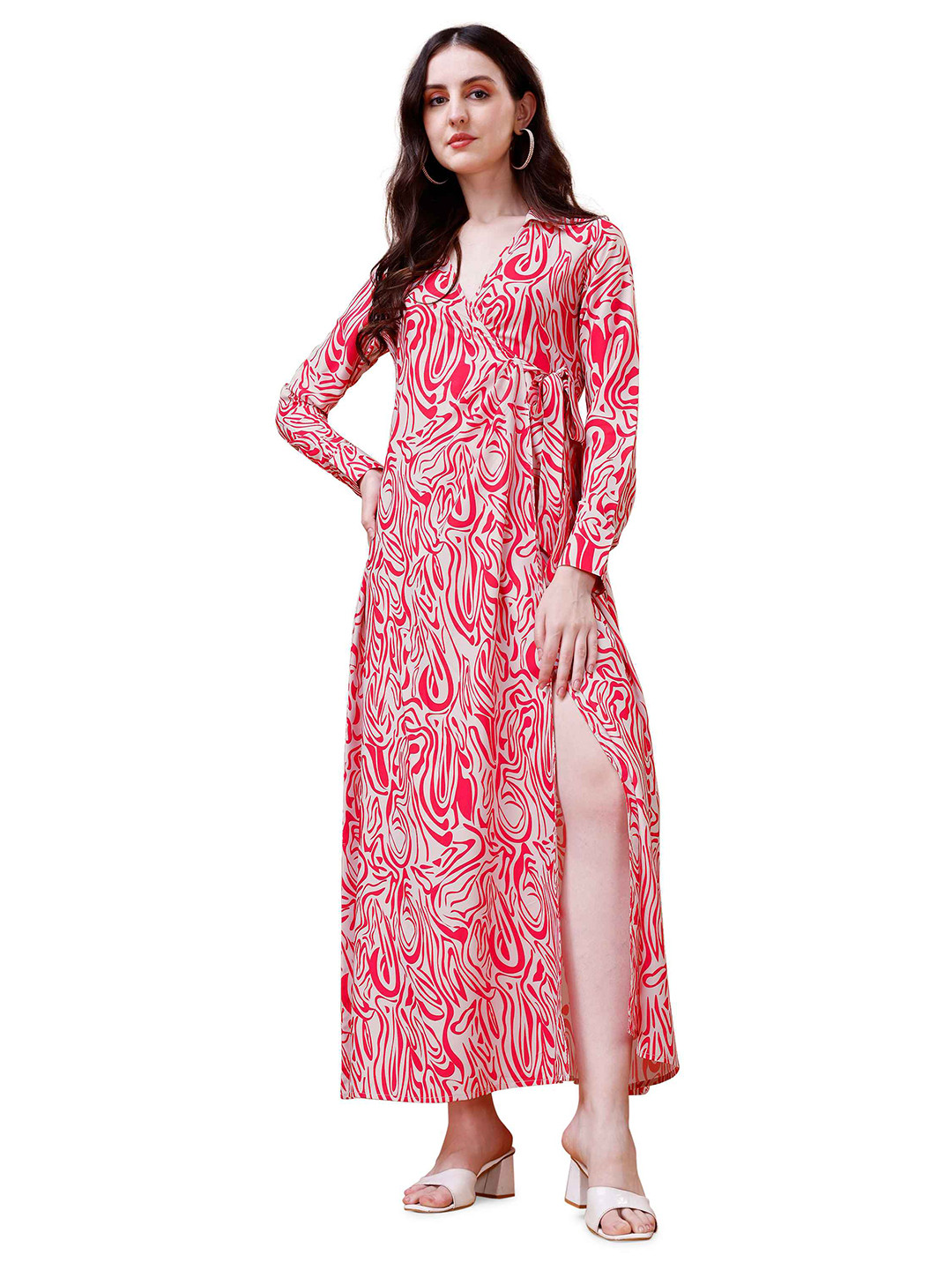 FAB GALAXY Ethnic Motifs Printed V-Neck Wrap Dress