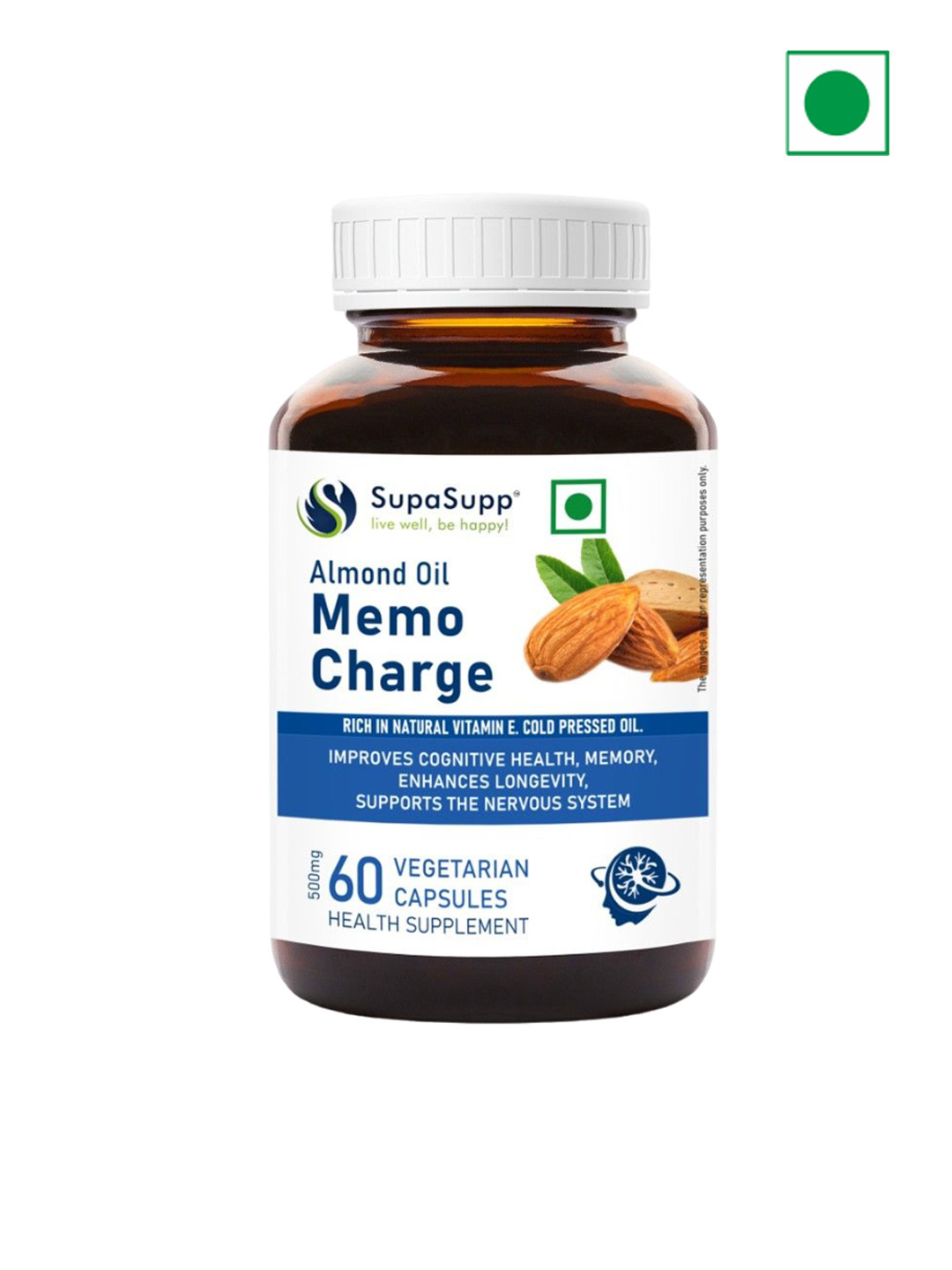 Sri Sri Tattva SupaSupp Almond Oil Memo Charge -60 Capsules-500 mg