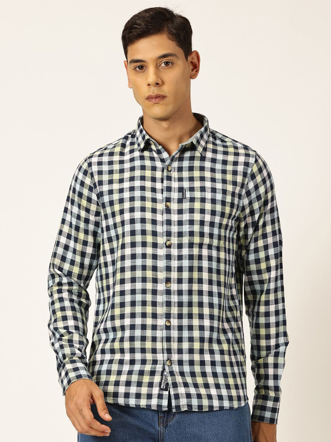 Provogue Classic Slim Fit Gingham Checks Pure Cotton Twill Casual Shirt