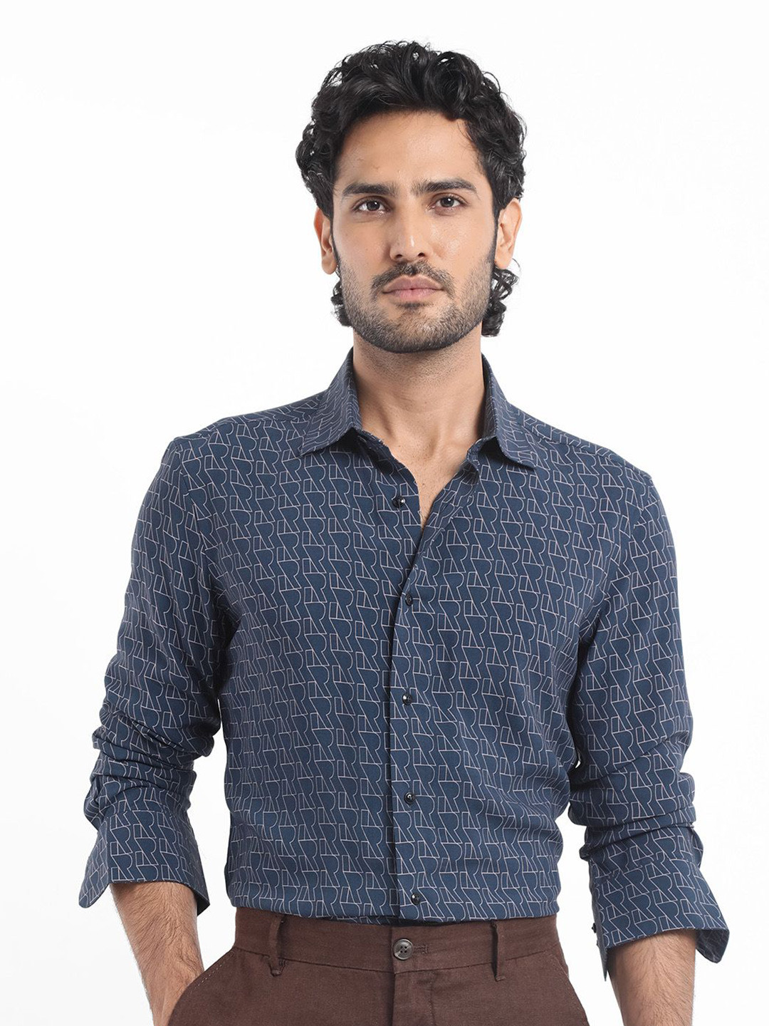 RARE RABBIT Men Atria Regular Fit Geometric Printed Spread Collar Slim Fit Shirt