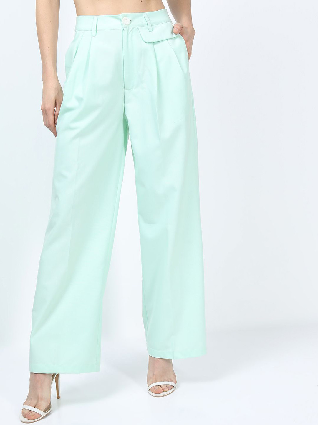 Tokyo Talkies Women Flared Mid-Rise Pleated Parallel Trousers