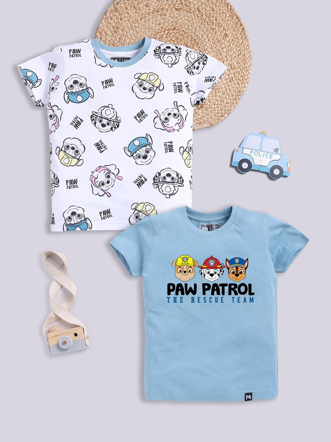 YK X Minute Mirth Boys Pack of 2 Paw Patrol Printed Pure Cotton T-shirts