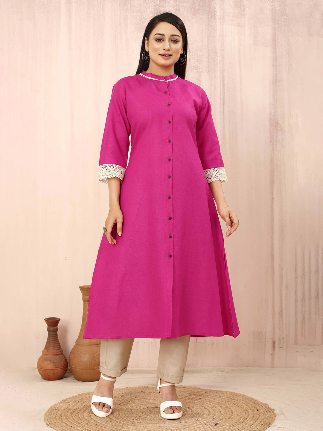 Odd By Poshaak Mandarin Collar Cotton A-Line Kurta