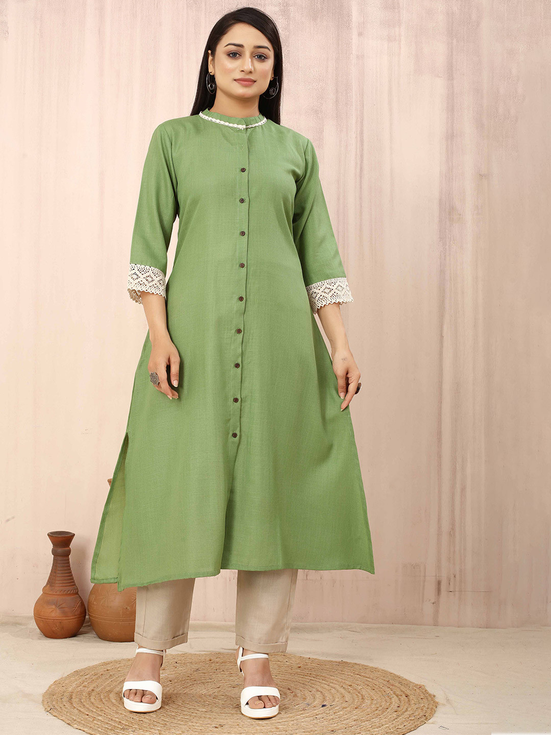 Odd By Poshaak Mandarin Collar Cotton A-Line Kurta