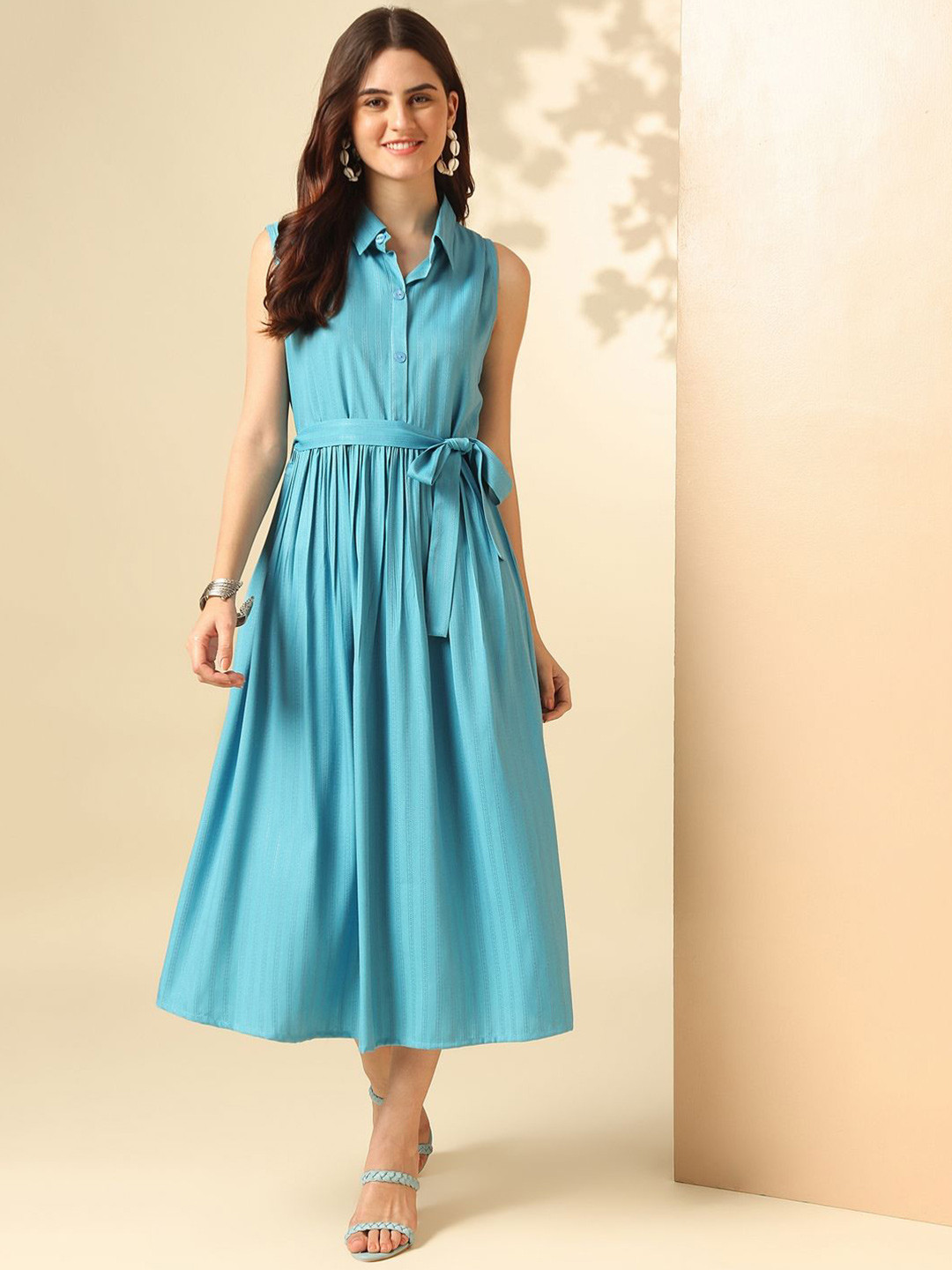 Anouk A-Line Shirt Collar A-Line Midi Dress