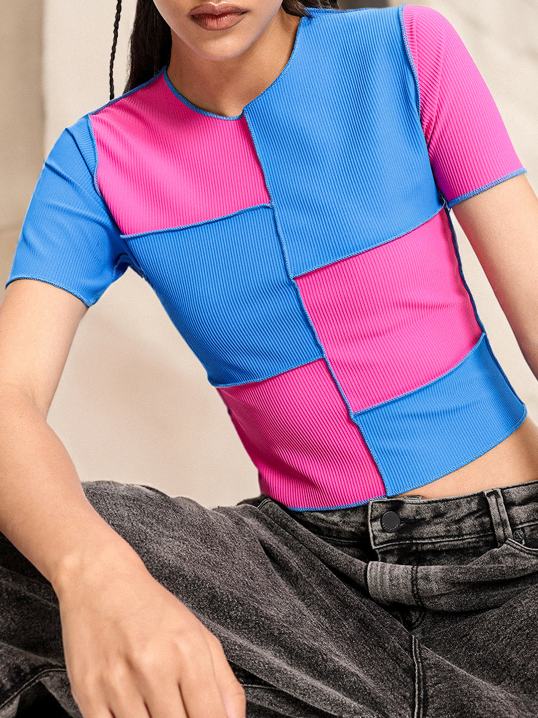 DressBerry Patchwork Ribbed Top