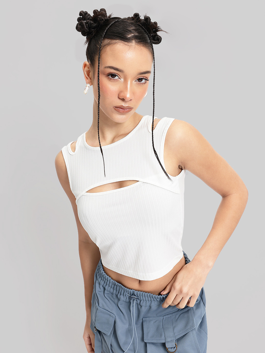 DressBerry Front And Shoulder Cut-out Ribbed Top