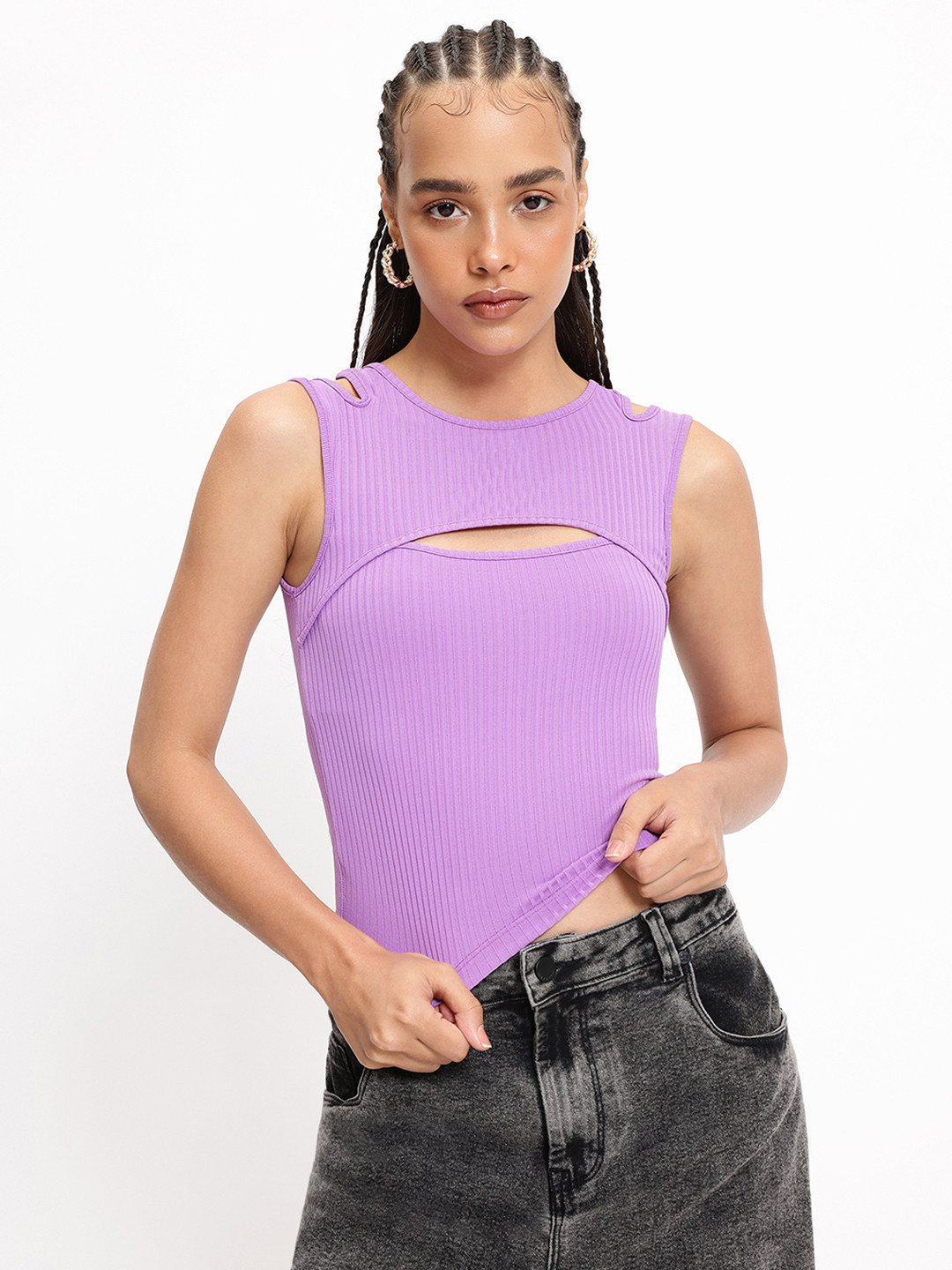 DressBerry Cut-Out Ribbed Top