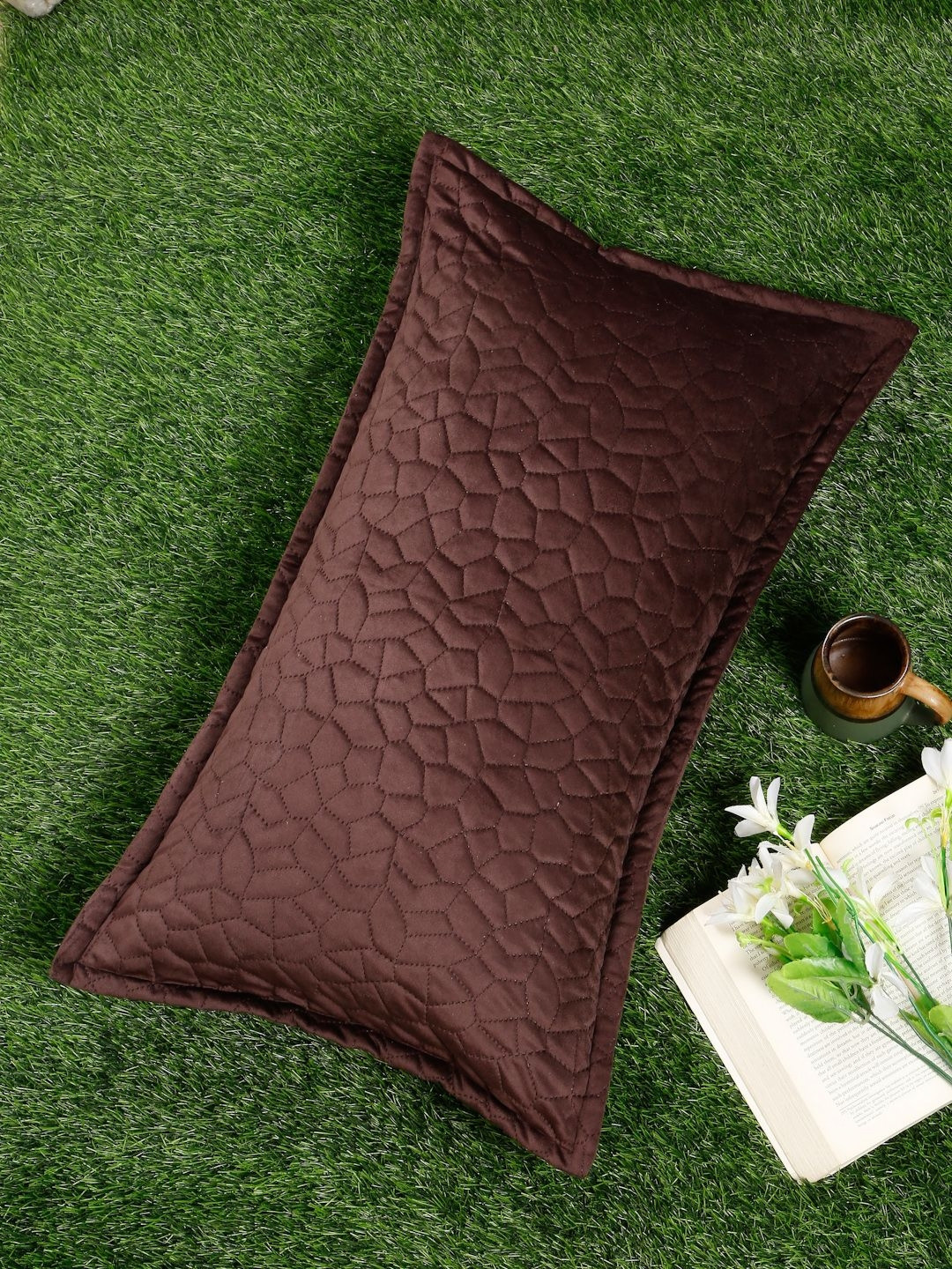 HOSTA HOMES Brown Self Design Rectangle Shaped Pillow Cover