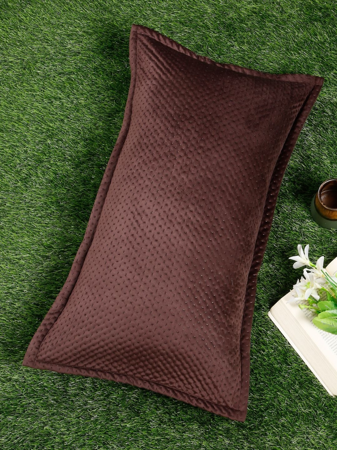 HOSTA HOMES Brown Self Design Rectangle Shaped Pillow Cover