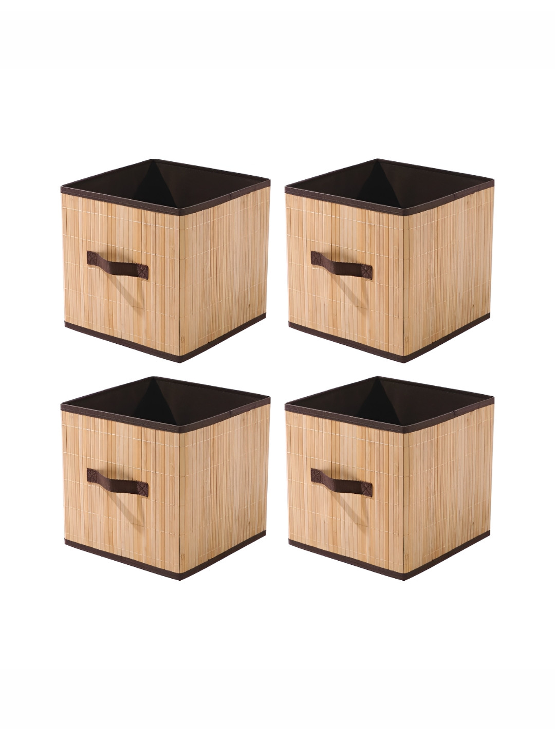 HomeStorie Beige & Brown 4 Pieces Self Design Foldable Bamboo Drawer Organisers