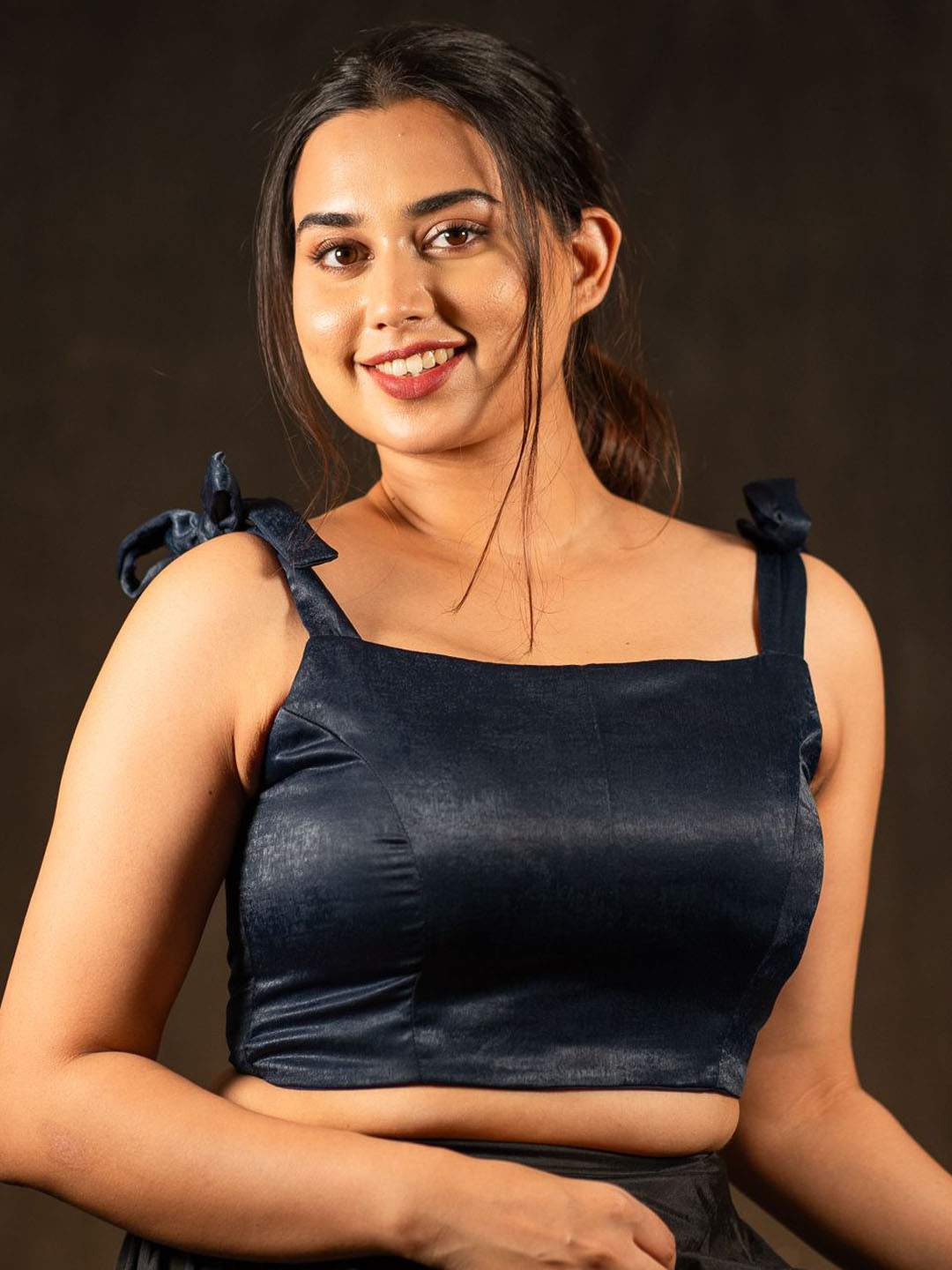 I LOVE SAREES Padded Square Neck Tie Ups Detail Velvet Crop Saree Blouse
