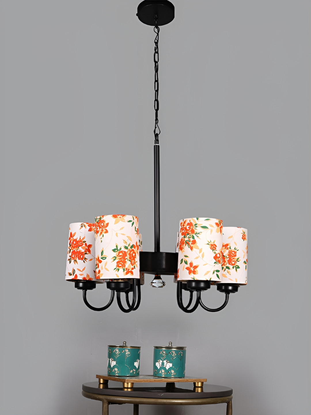 Devansh White & Green Printed Iron Quirky Ceiling Lamp