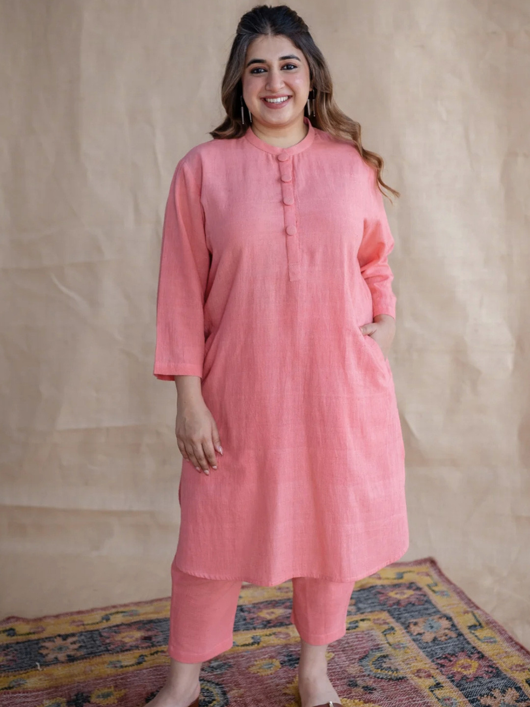 THE INDIAN ETHNIC CO DyeVerse Mandarin Collar Pure Cotton Tunic & Trousers