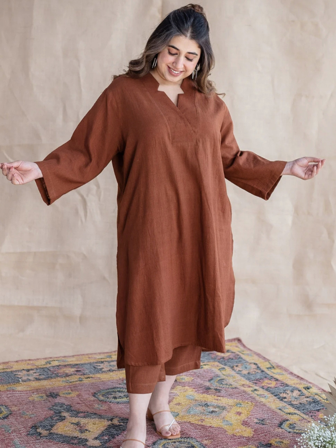 THE INDIAN ETHNIC CO DyeVerse Mandarin Collar Pure Cotton Tunic & Trousers