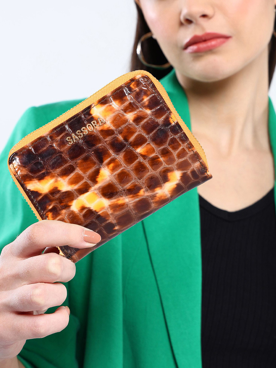 Sassora Women Animal Printed RFID Leather Zip Around Wallet