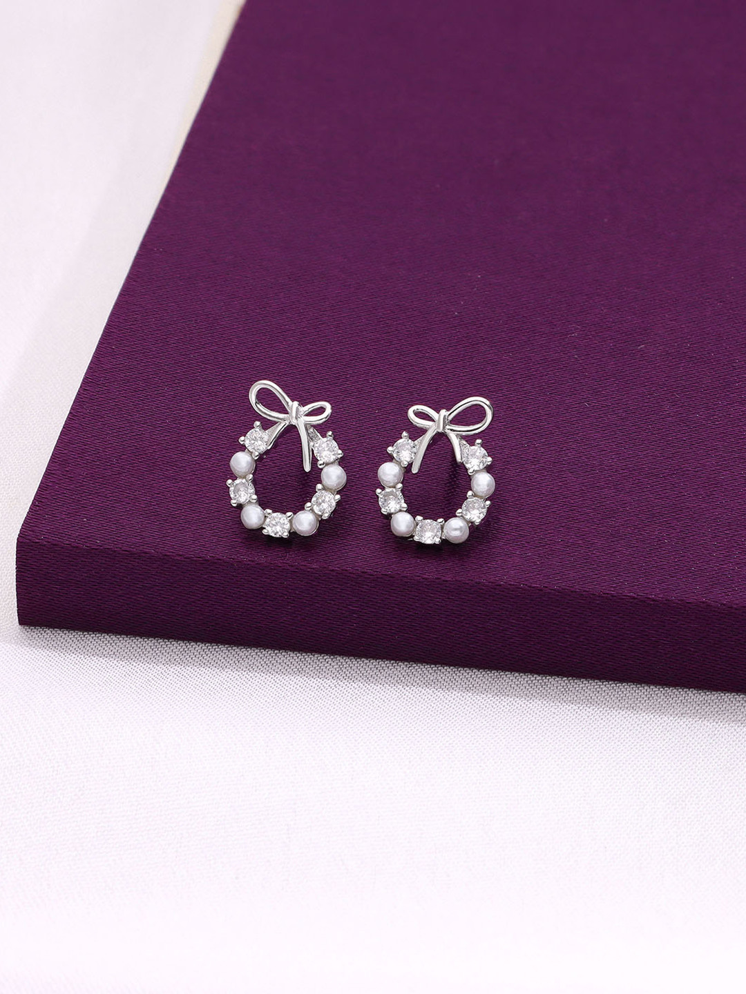 KAI JEWEL Rhodium-Plated Sterling Silver Artificial Stones and Beads Studs Earrings