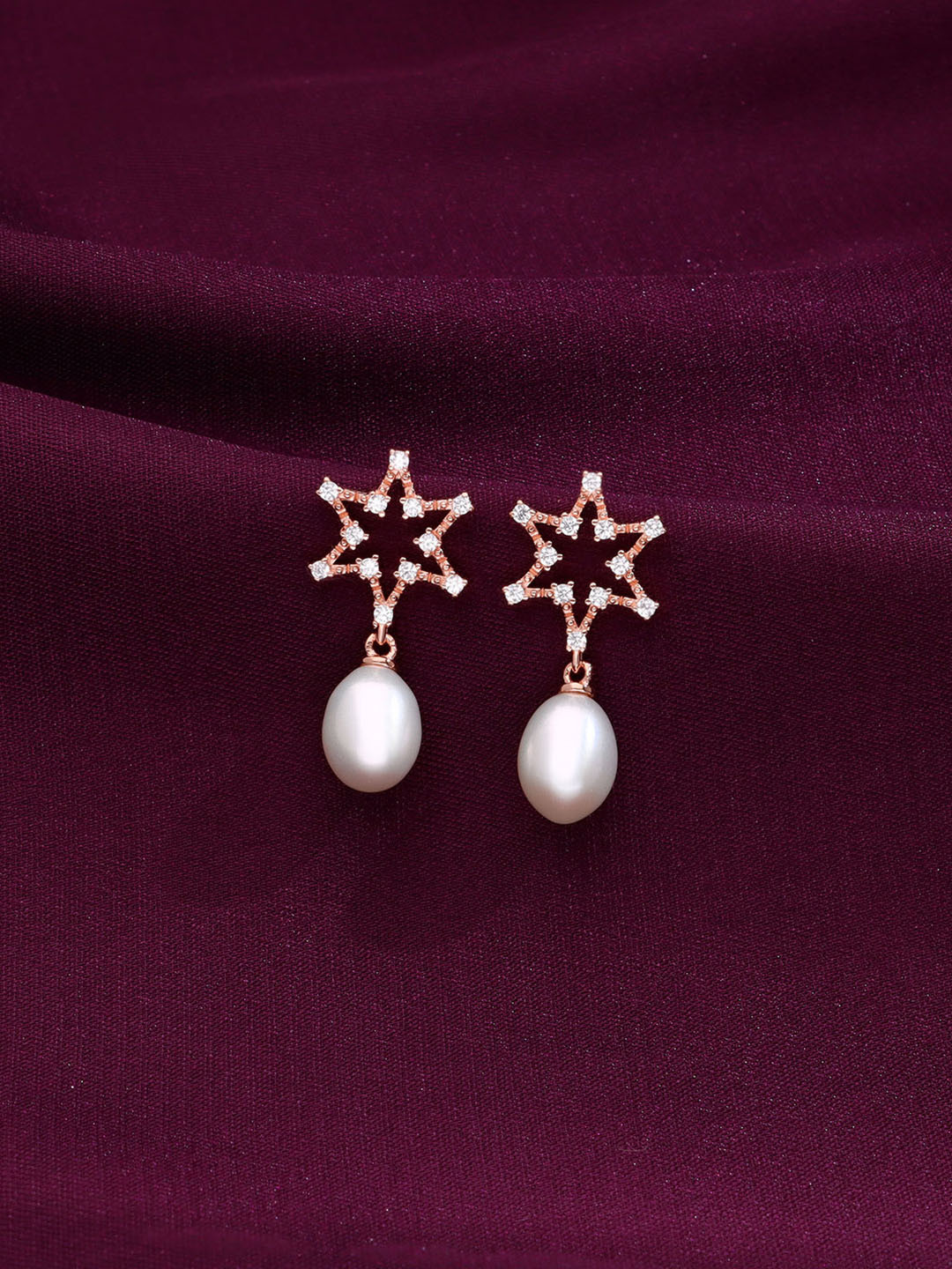 KAI JEWEL Rose Gold-Plated Sterling Silver Artificial Stones and Beads Drop Earrings