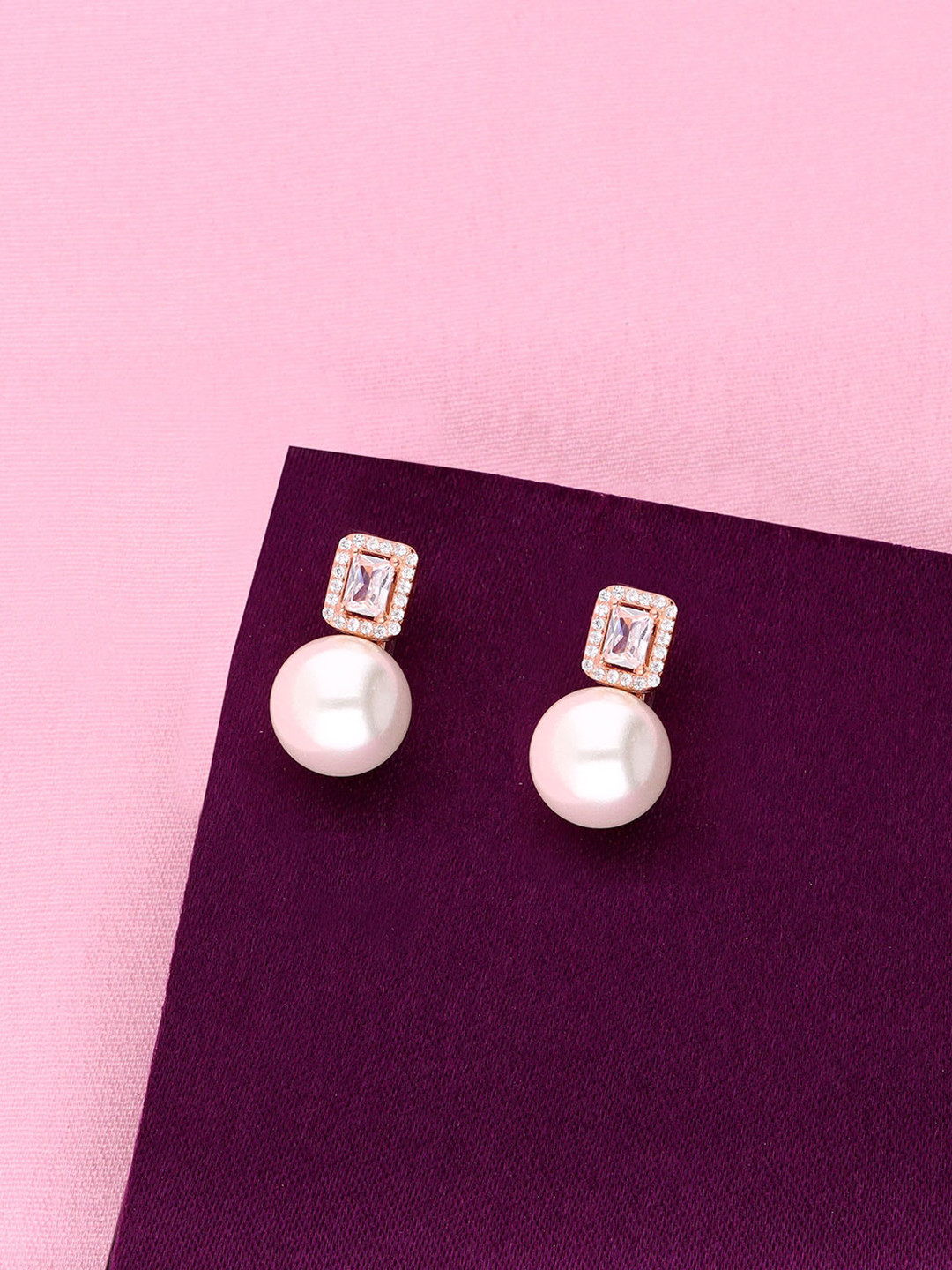 KAI JEWEL 92.5 Sterling Silver Rose Gold-Plated Fresh Water Pearls Beaded Drop Earrings