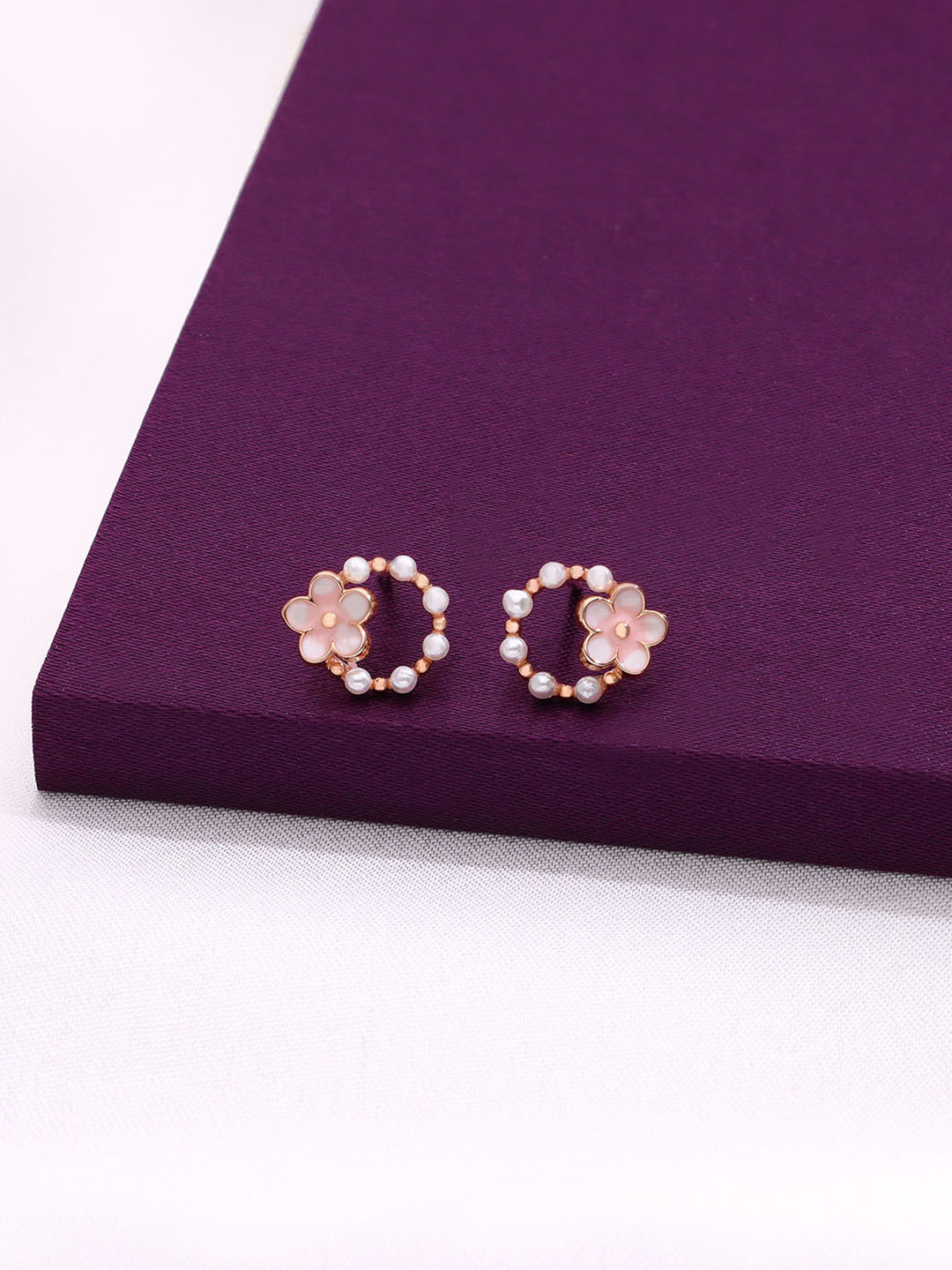 KAI JEWEL Rose Gold-Plated Sterling Silver Artificial Beads Ear Cuff Earrings