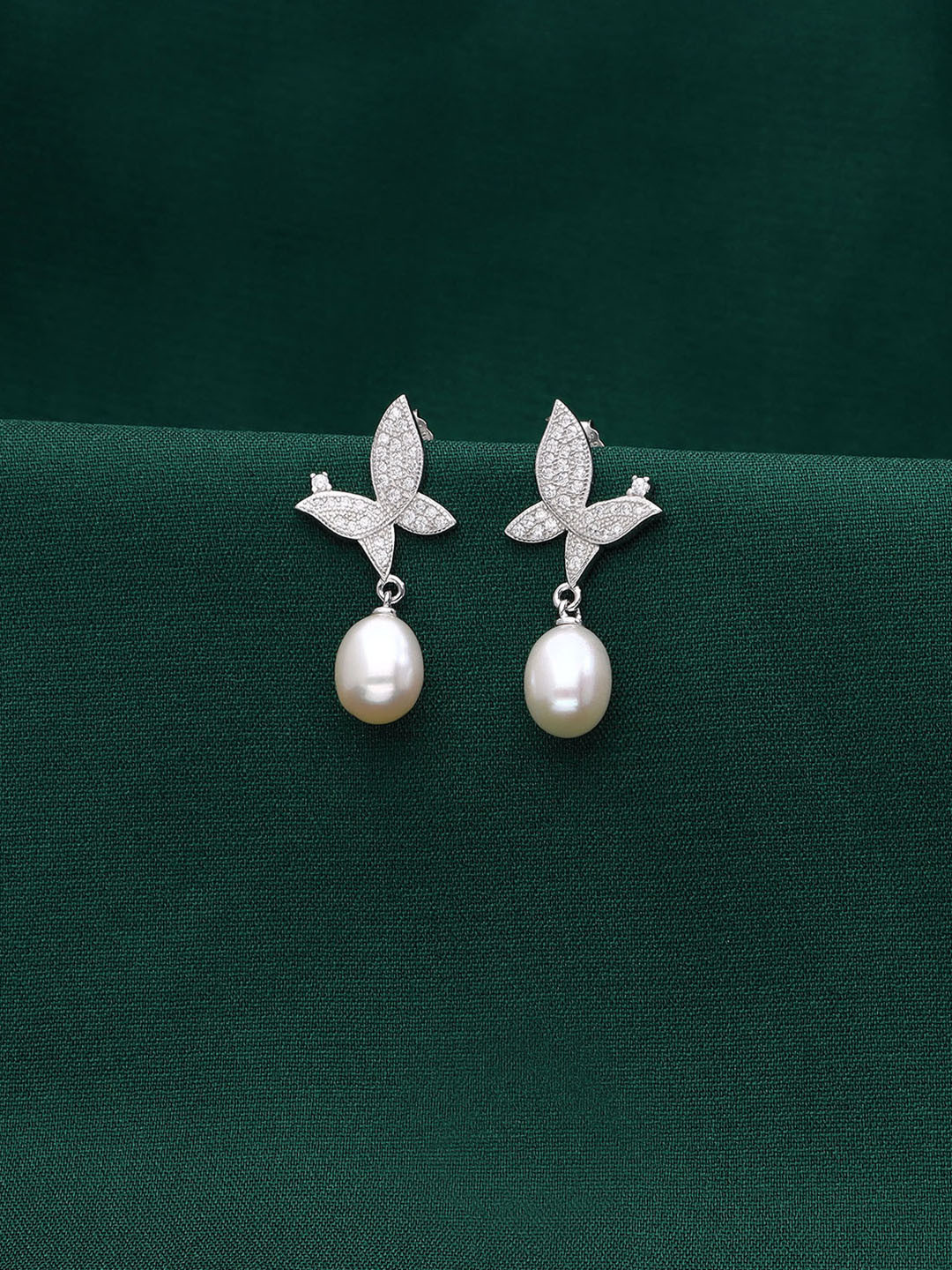 KAI JEWEL Artificial Beads Rhodium Plated 92.5 Sterling Silver Drop Earrings