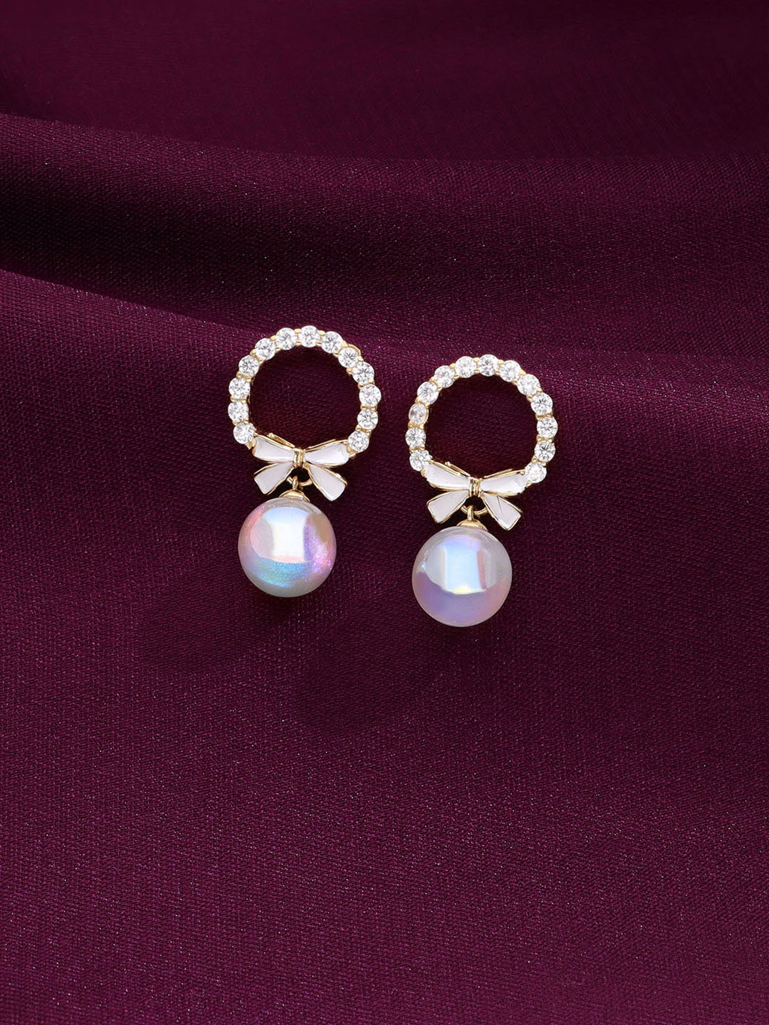 KAI JEWEL Artificial Beads Gold Plated 92.5 Sterling Silver Drop Earrings