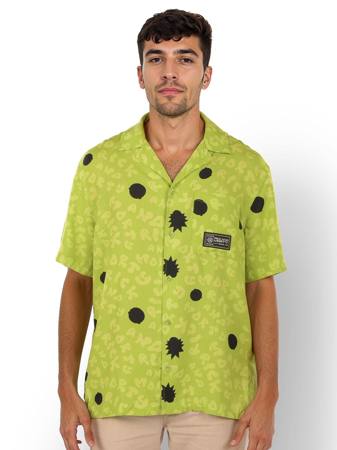 Celio Men Rick and Morty Printed Cuban Collar Casual Shirt