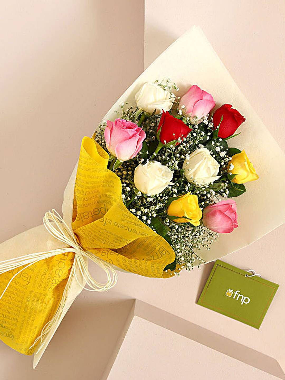 fnp Yellow & White 10 Pieces Roses Fresh Flowers Bouquet
