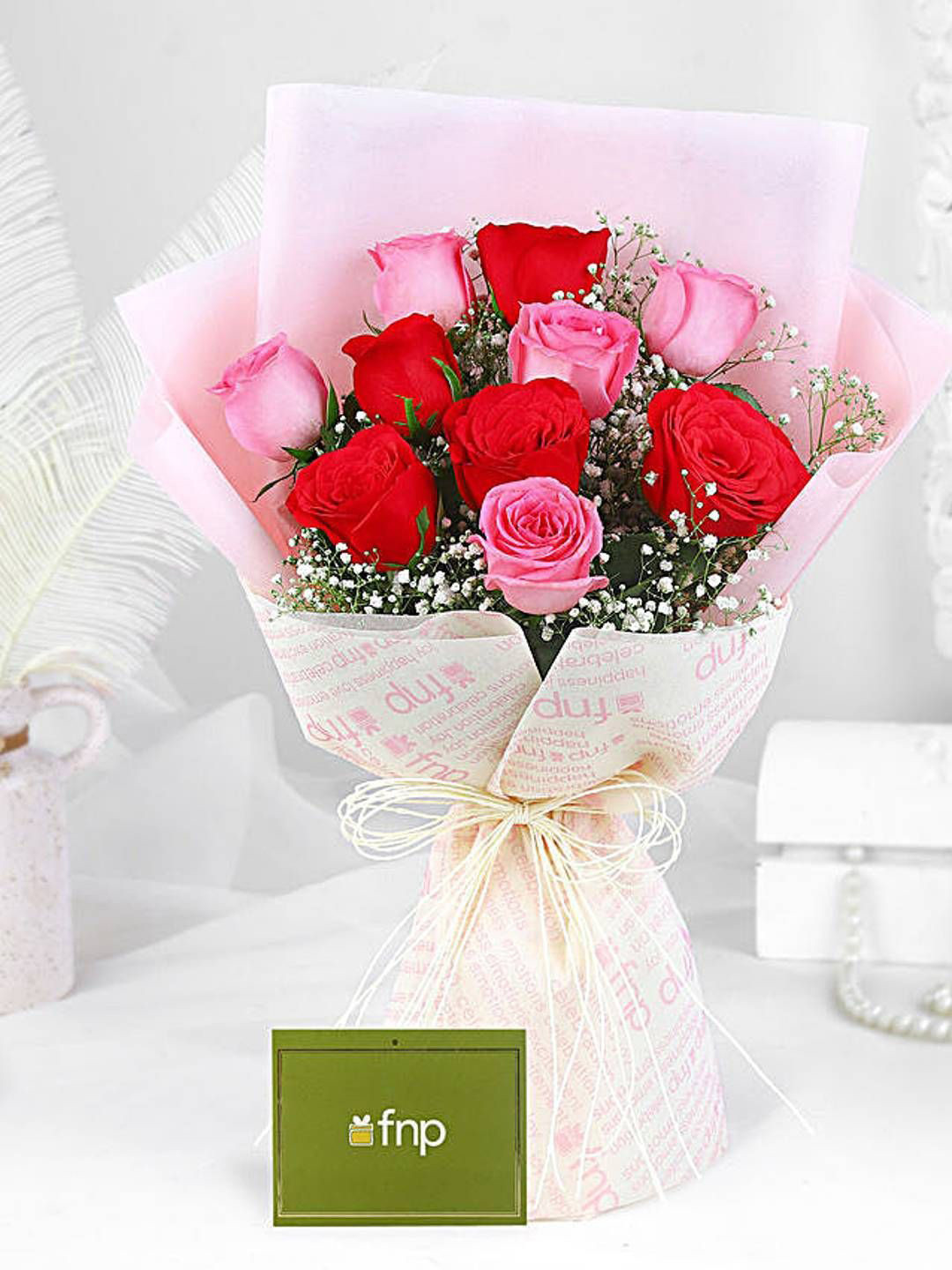 fnp Red & Pink 10 Pieces Roses Fresh Flower Bouquets