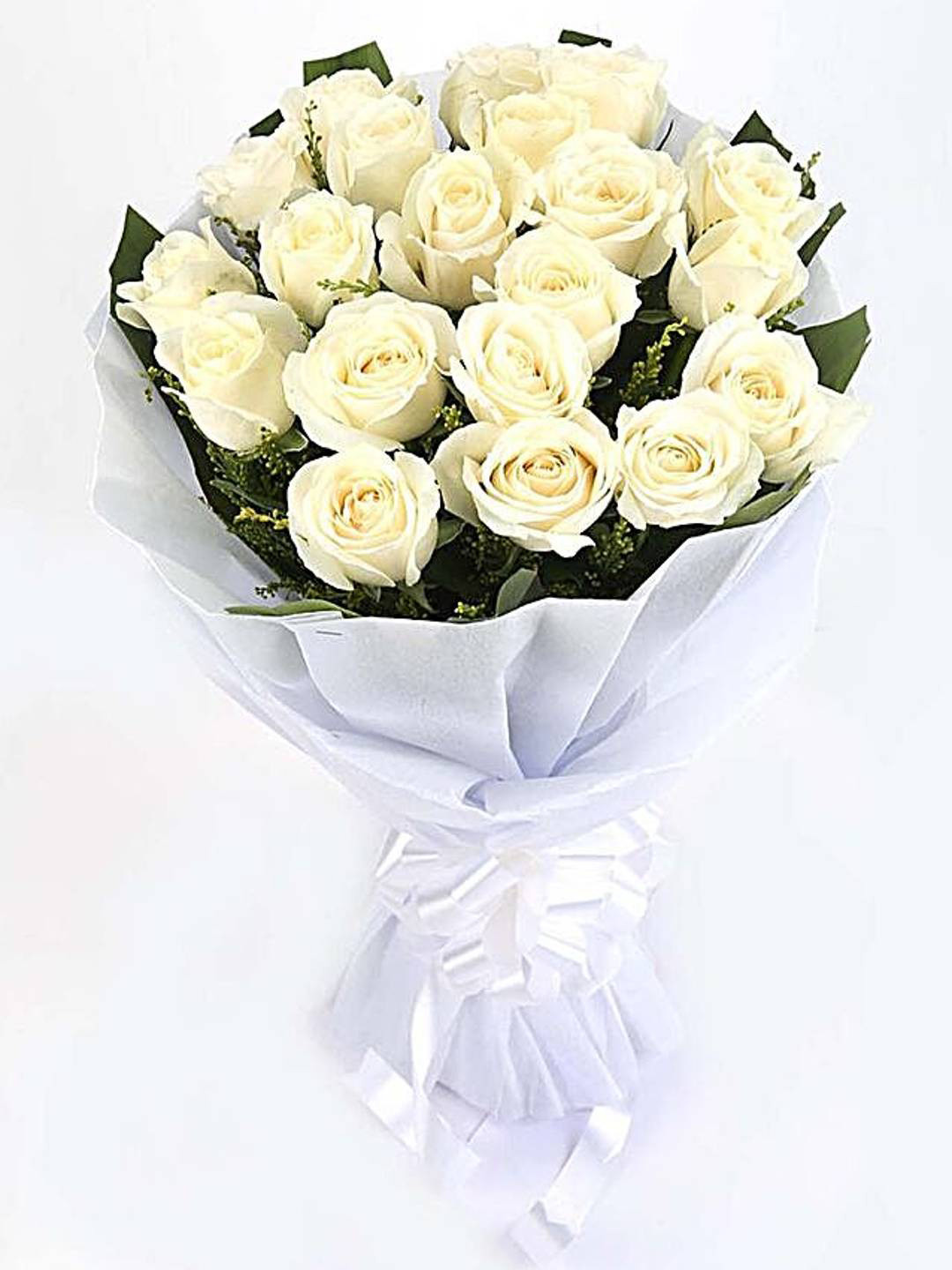 fnp White & Green 20 Pieces Roses Fresh Flowers Bouquet