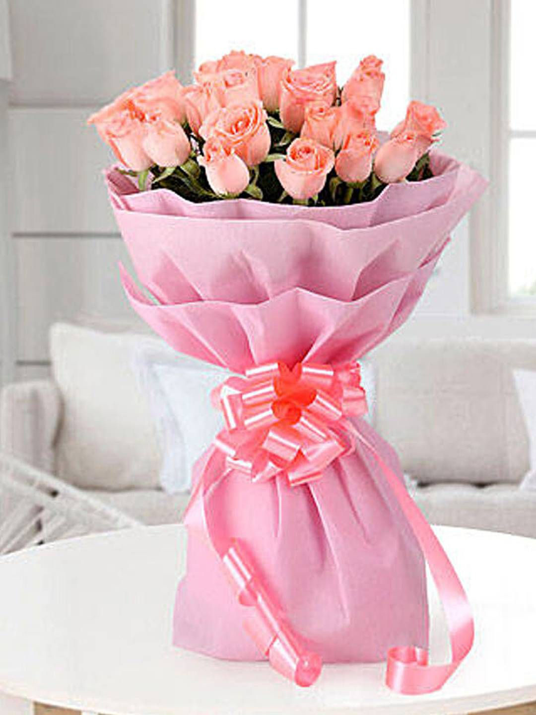 fnp Pink & Green 20 Pieces Roses Fresh Flowers Bouquet