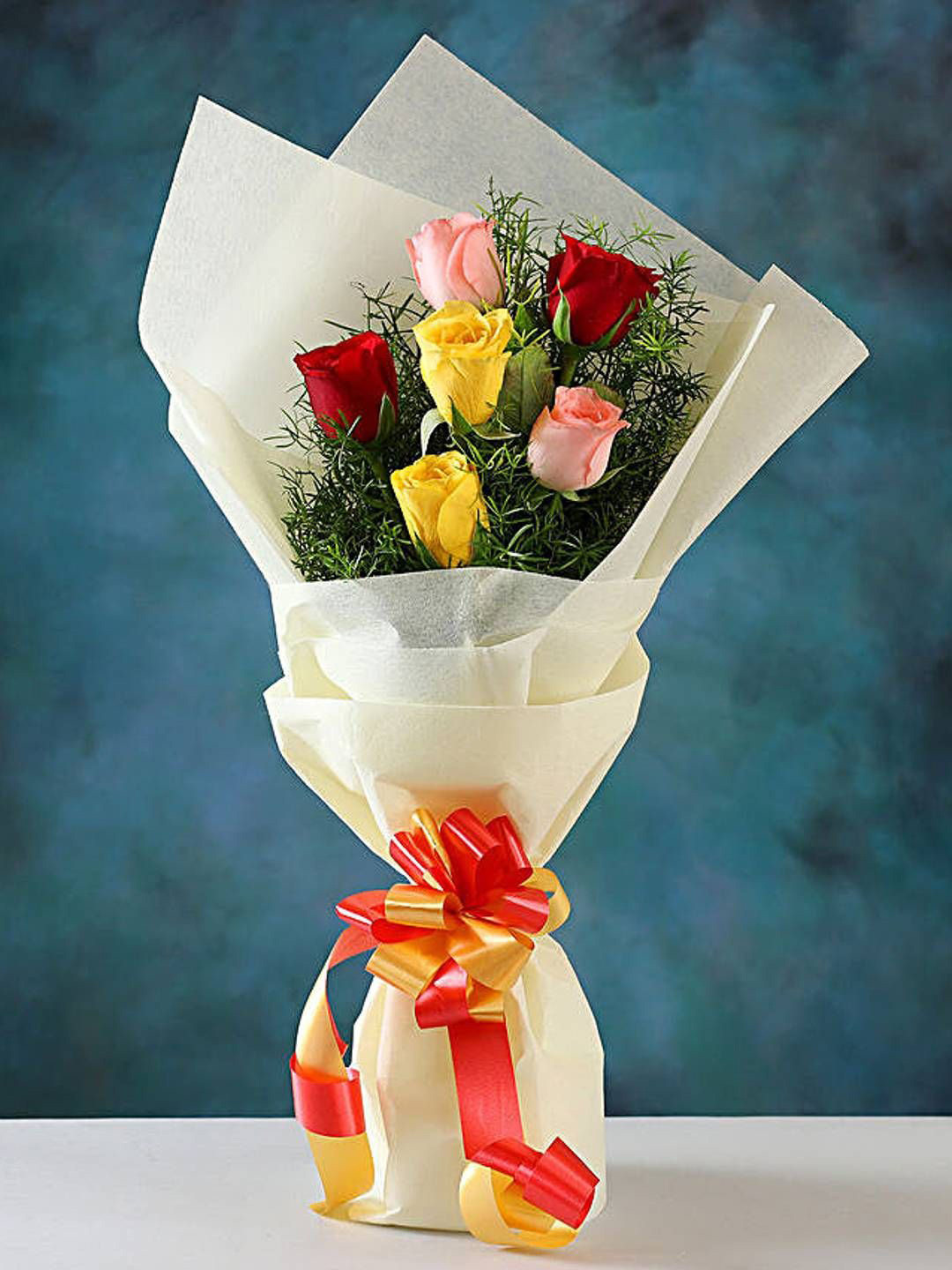 fnp Red & Yellow 6 Pieces Love Roses Fresh Flowers Bouquet