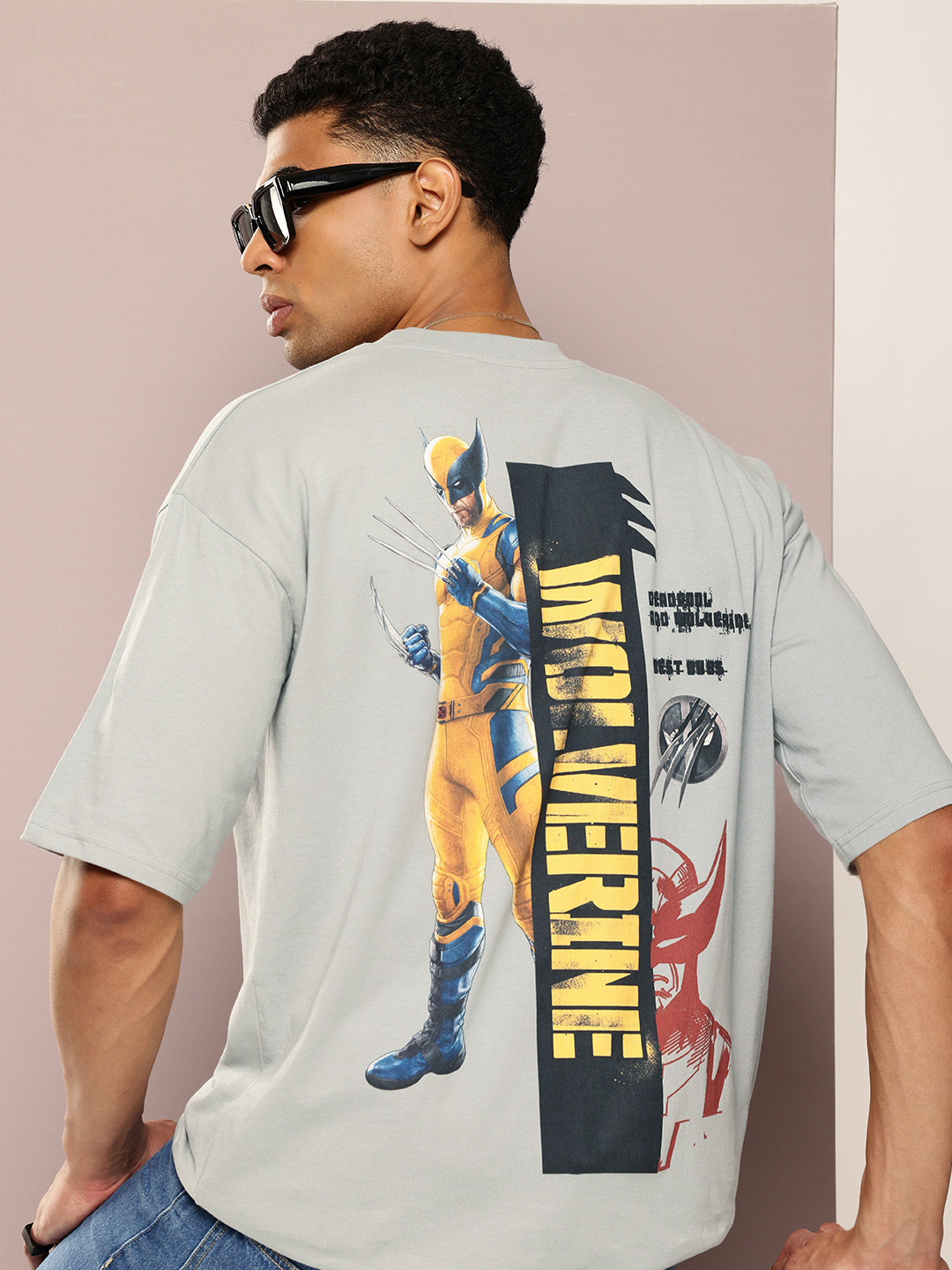Kook N Keech Marvel Men Wolverine Printed Drop-Shoulder Sleeves Oversized T-shirt