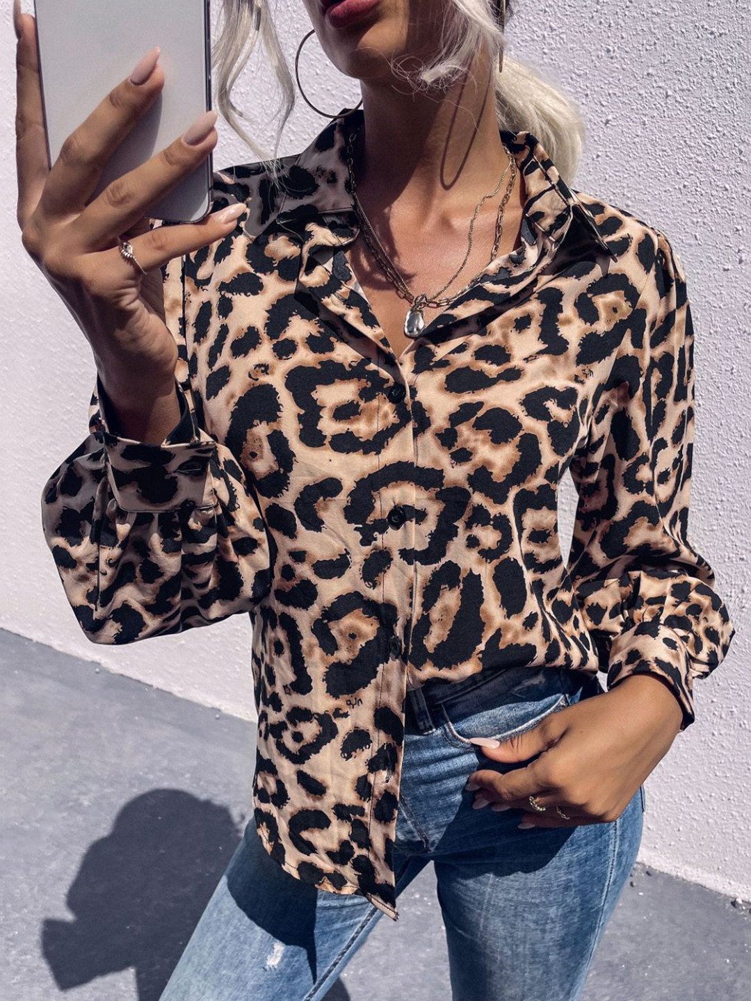 StyleCast Animal Skin Print Shirt Collar Top