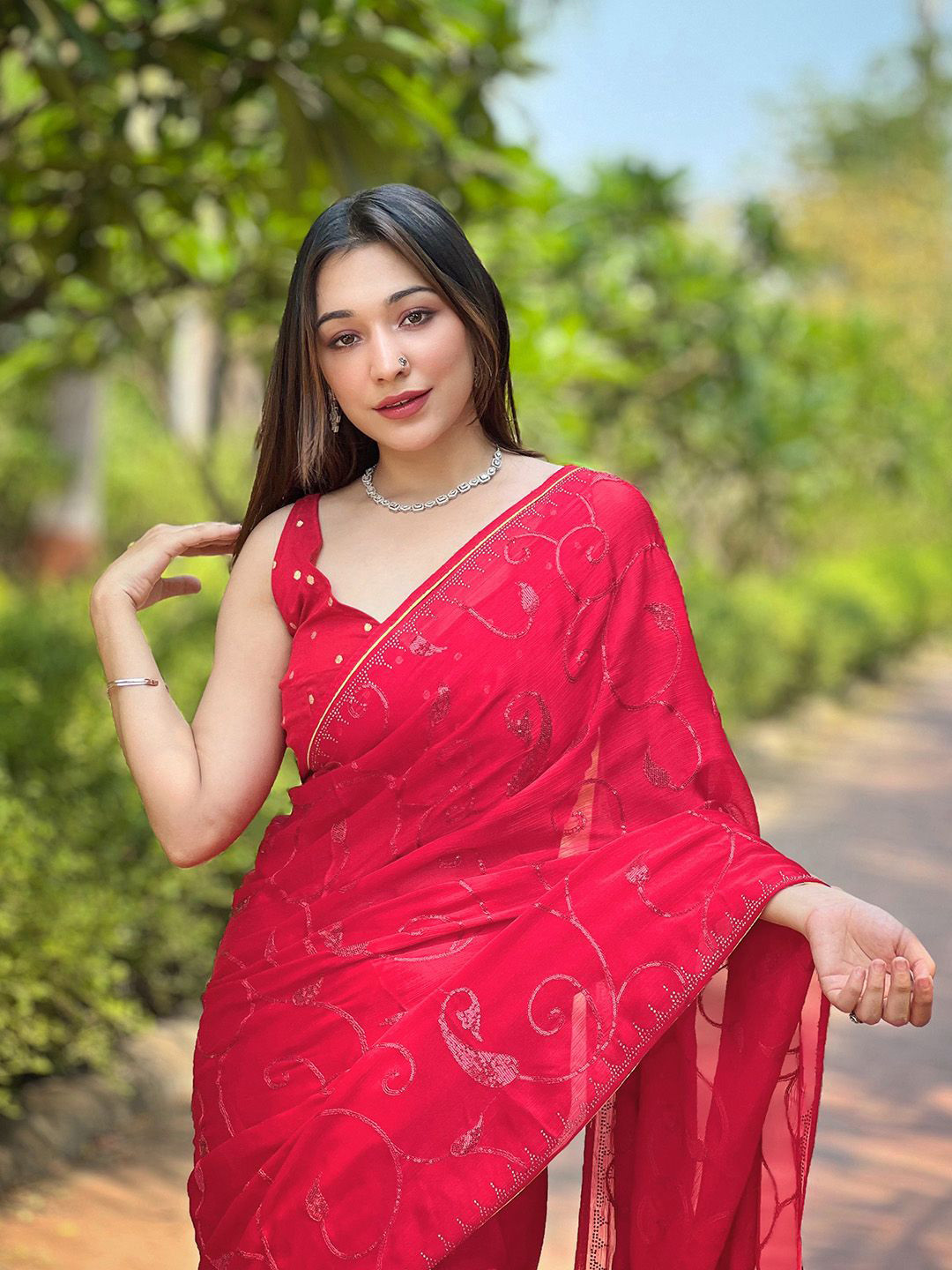 Rekha Maniyar Embellished Beads and Stones Satin Saree