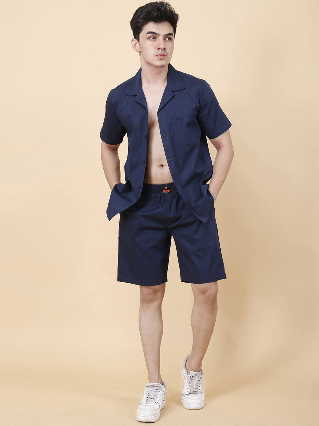 STARFOX Notched Lapelled Collar Short Sleeves Casual Shirt With Shorts