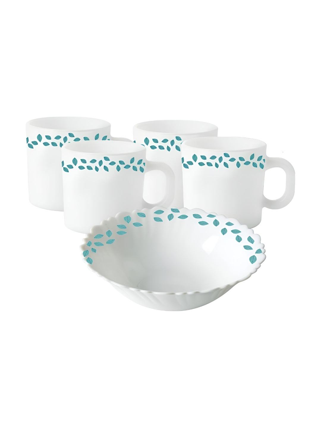 Larah by BOROSIL Fluted Series Leaves White Leaf Opalware Dishwasher Safe 5 Piece Dinner Set