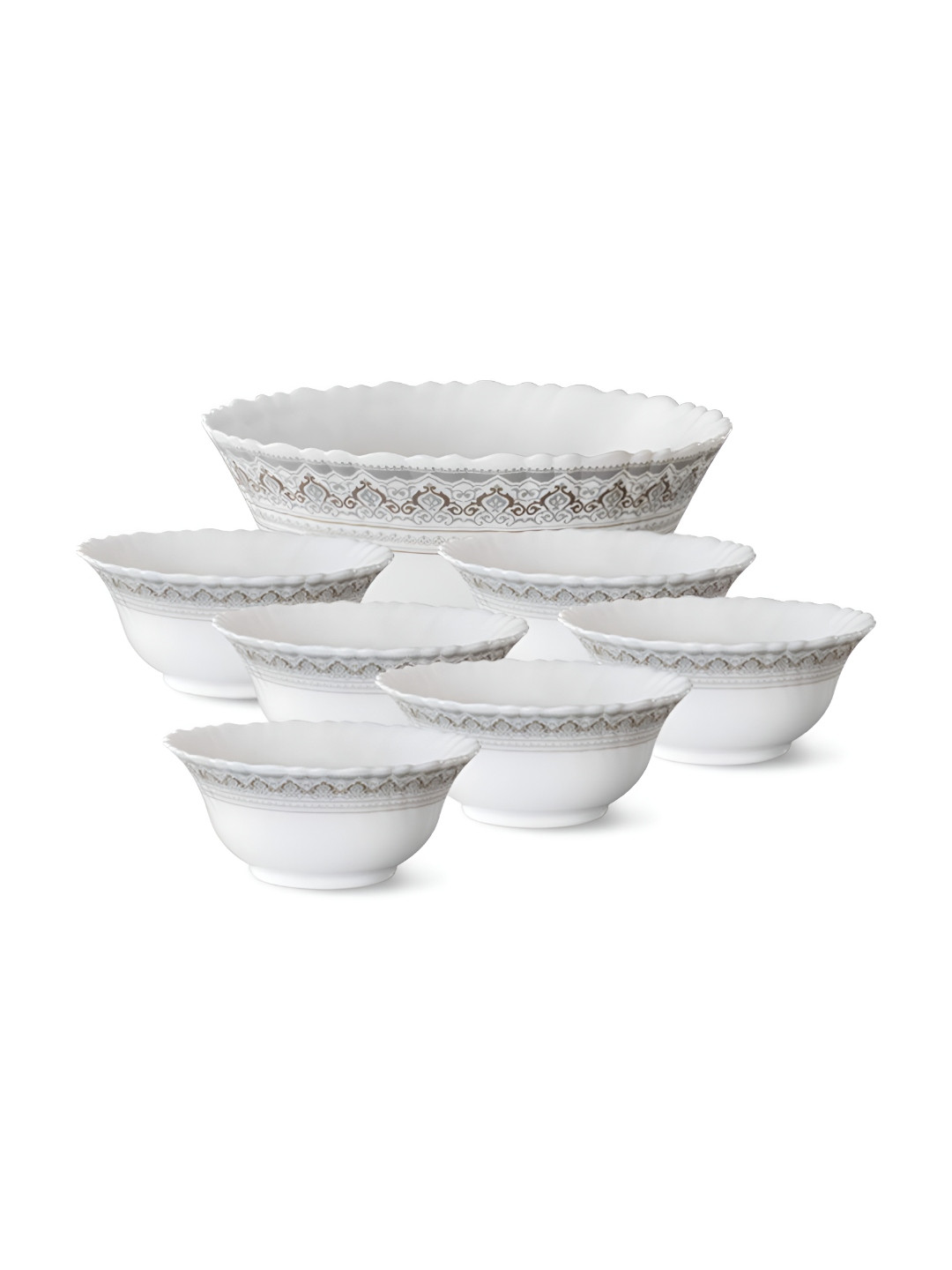 Larah by BOROSIL Fluted Series Classic White 7 Pieces Printed Bowls