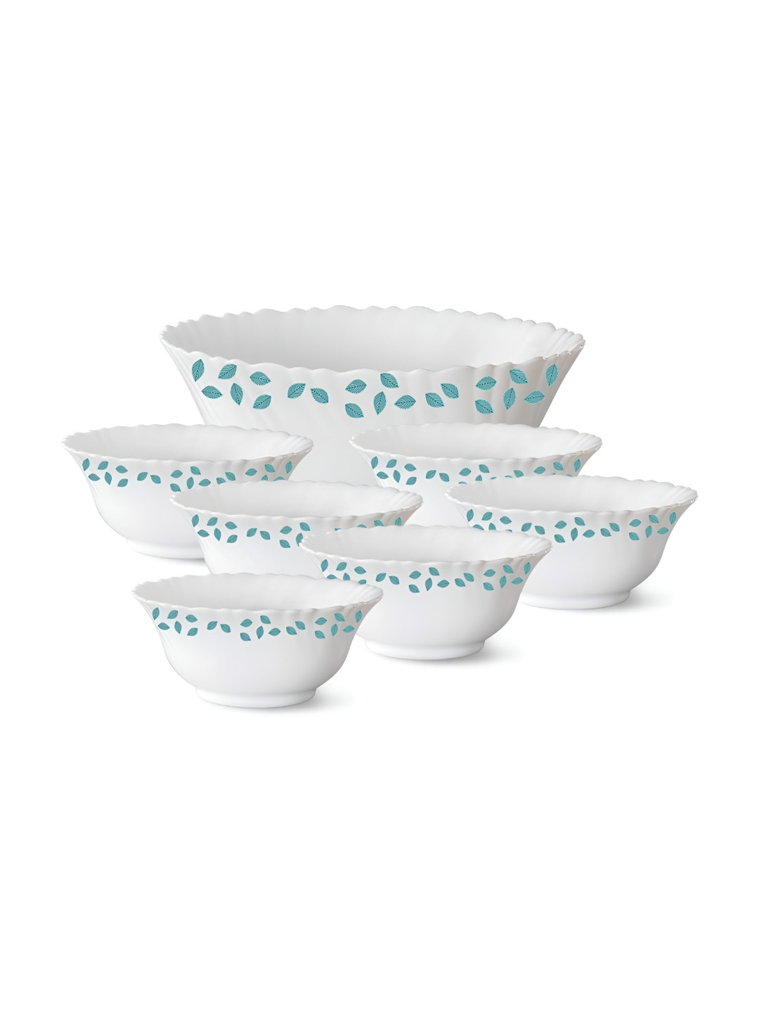 Larah by BOROSIL Fluted Series White & Blue 7 Pieces Printed Bowls