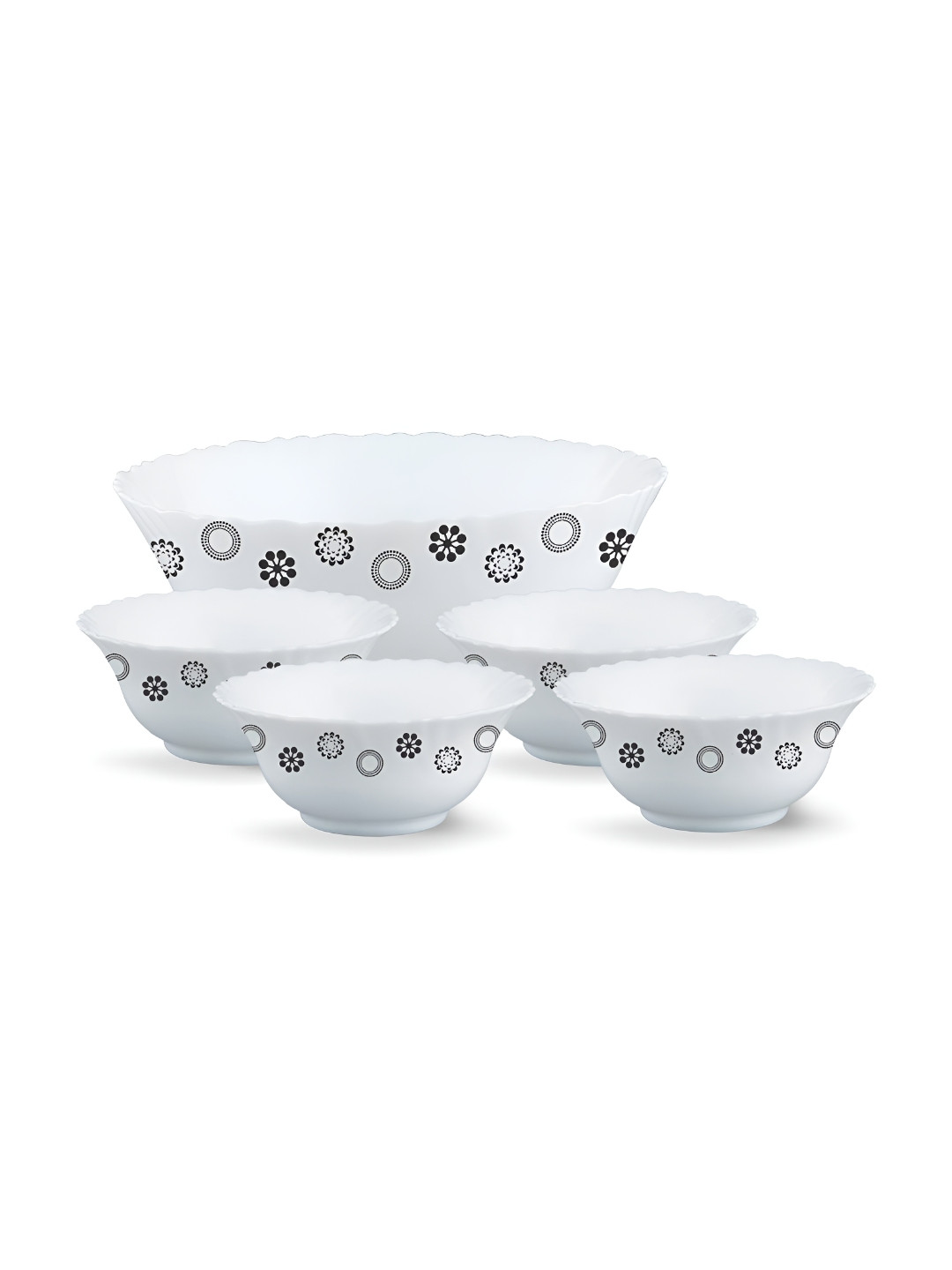 Larah by BOROSIL Fluted Series Universe White & Grey 5 Pieces Printed Bowls