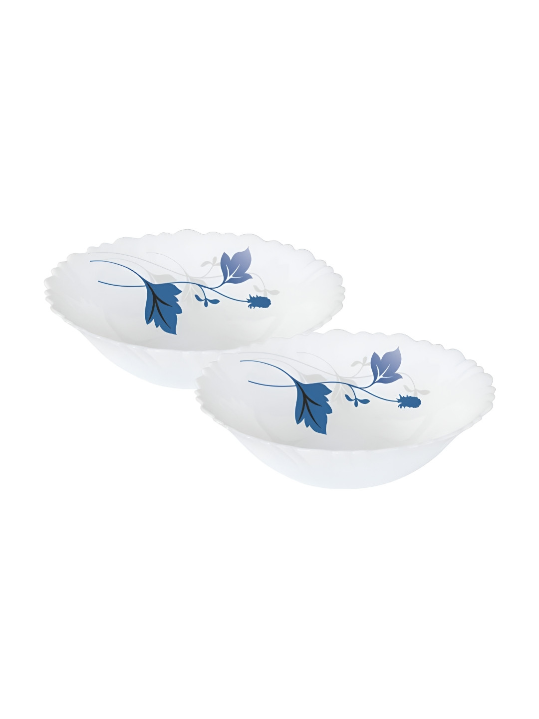Larah by BOROSIL Fluted Series Ageria White & Blue 2 Pieces Printed Bowls