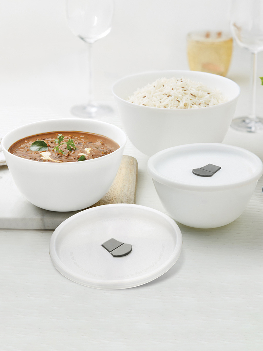 Larah by BOROSIL White 3 Pieces Mixing Bowls