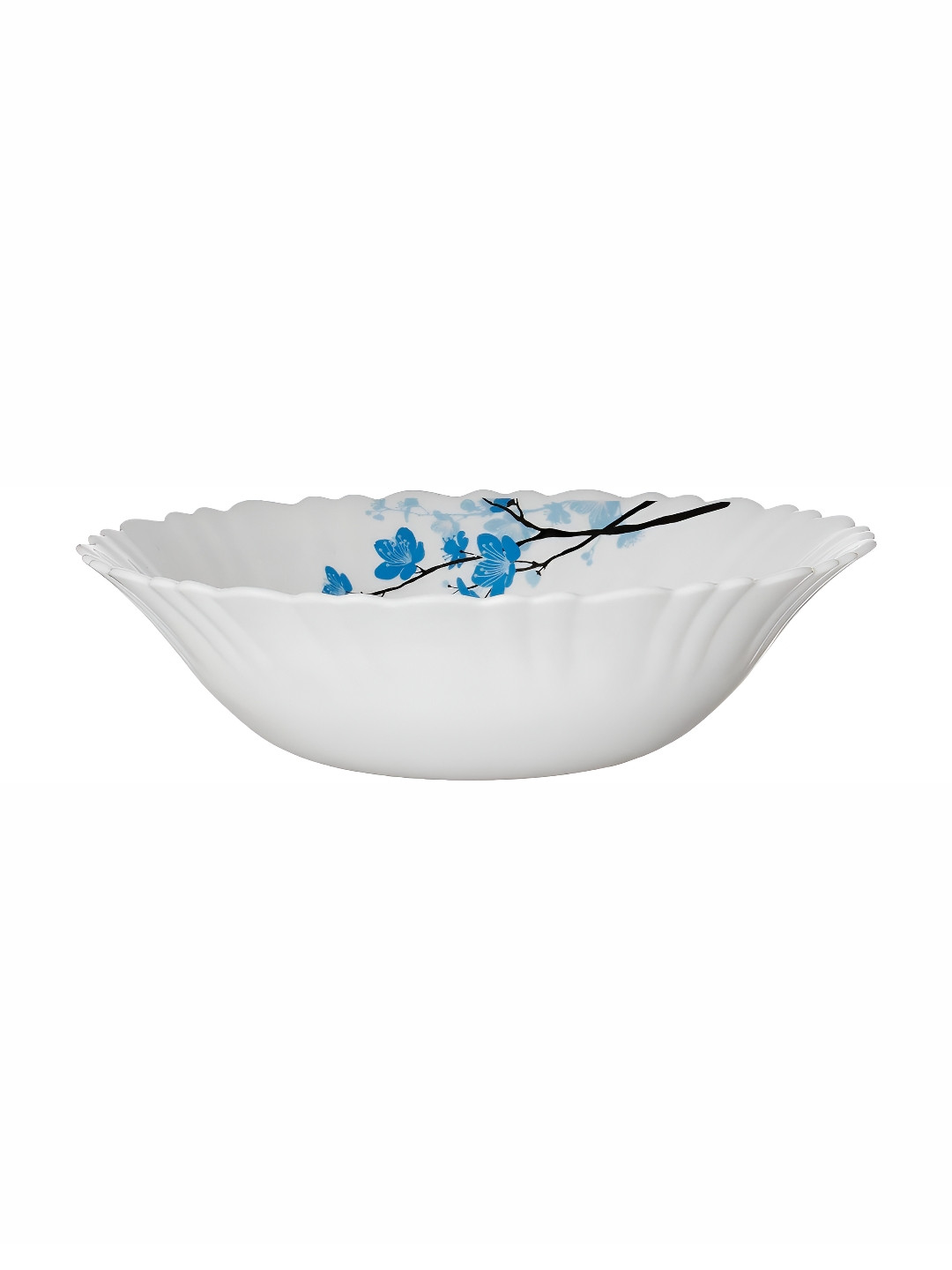Larah by BOROSIL Fluted Series Mimosa White & Blue 2 Pieces Printed Bowls