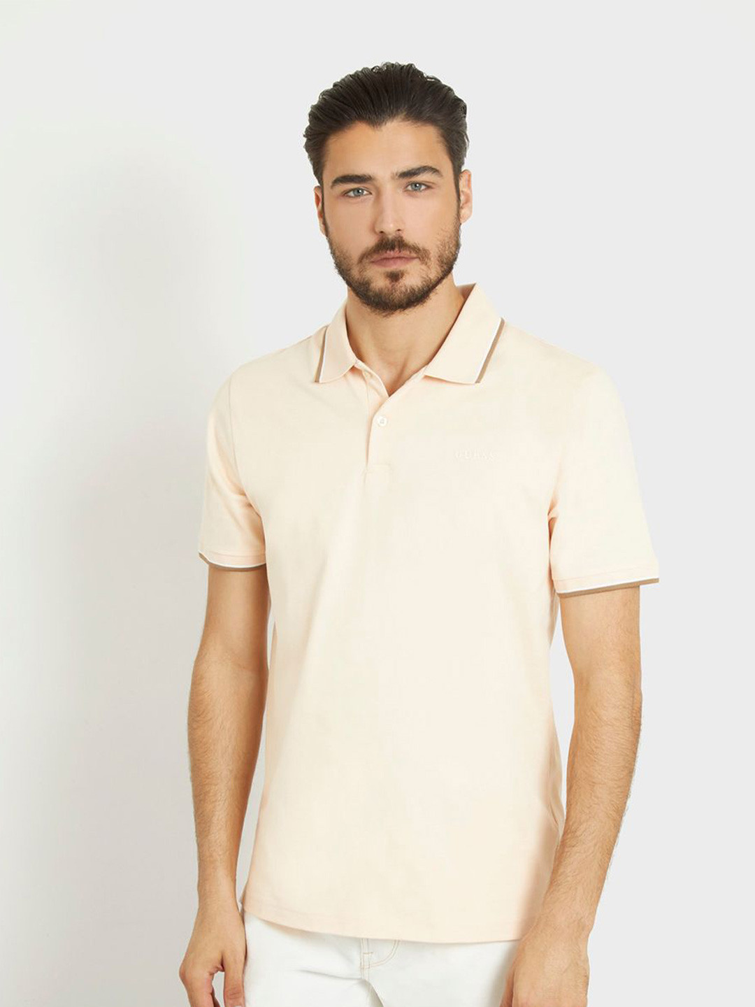 GUESS Men Polo Collar Solid Slim Fit T-shirt