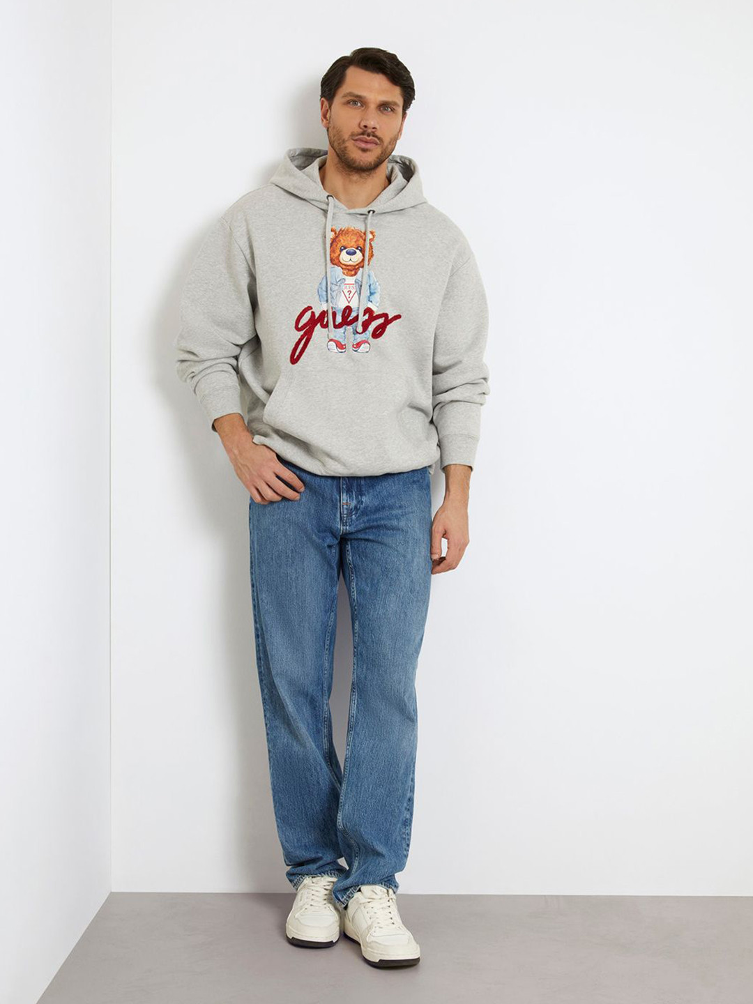 GUESS Men Graphic Printed Kangaroo Pocket Hooded Sweatshirt