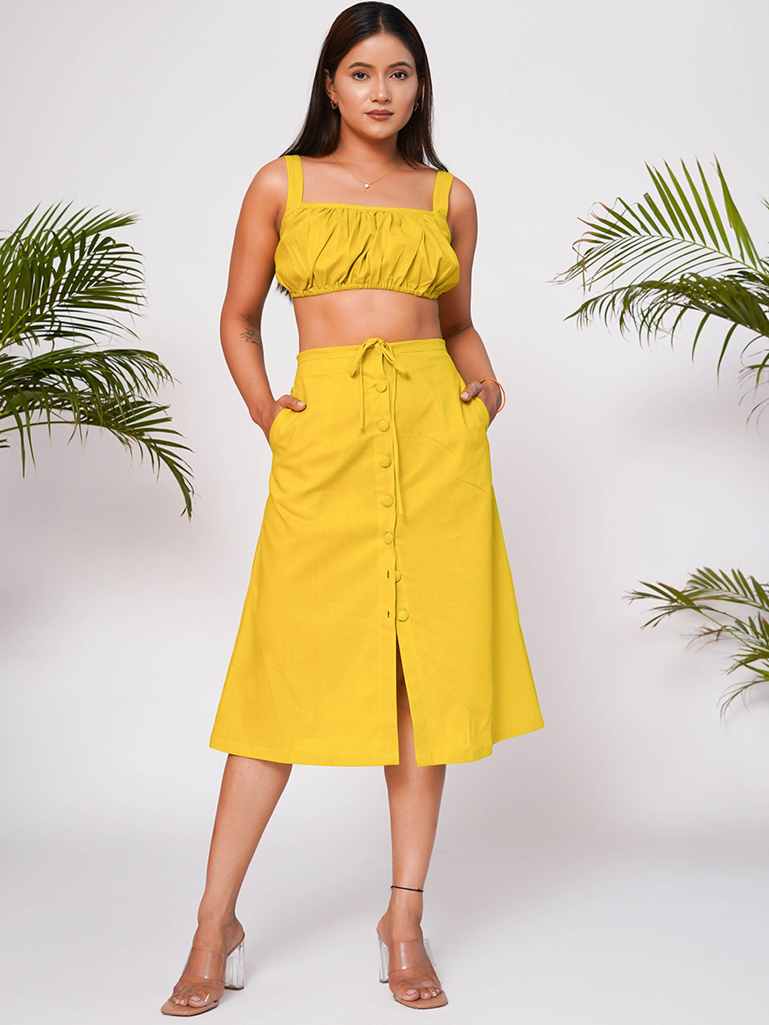 Salvia Sky Shoulder Straps Gathered Detailed Tube Top With Skirt